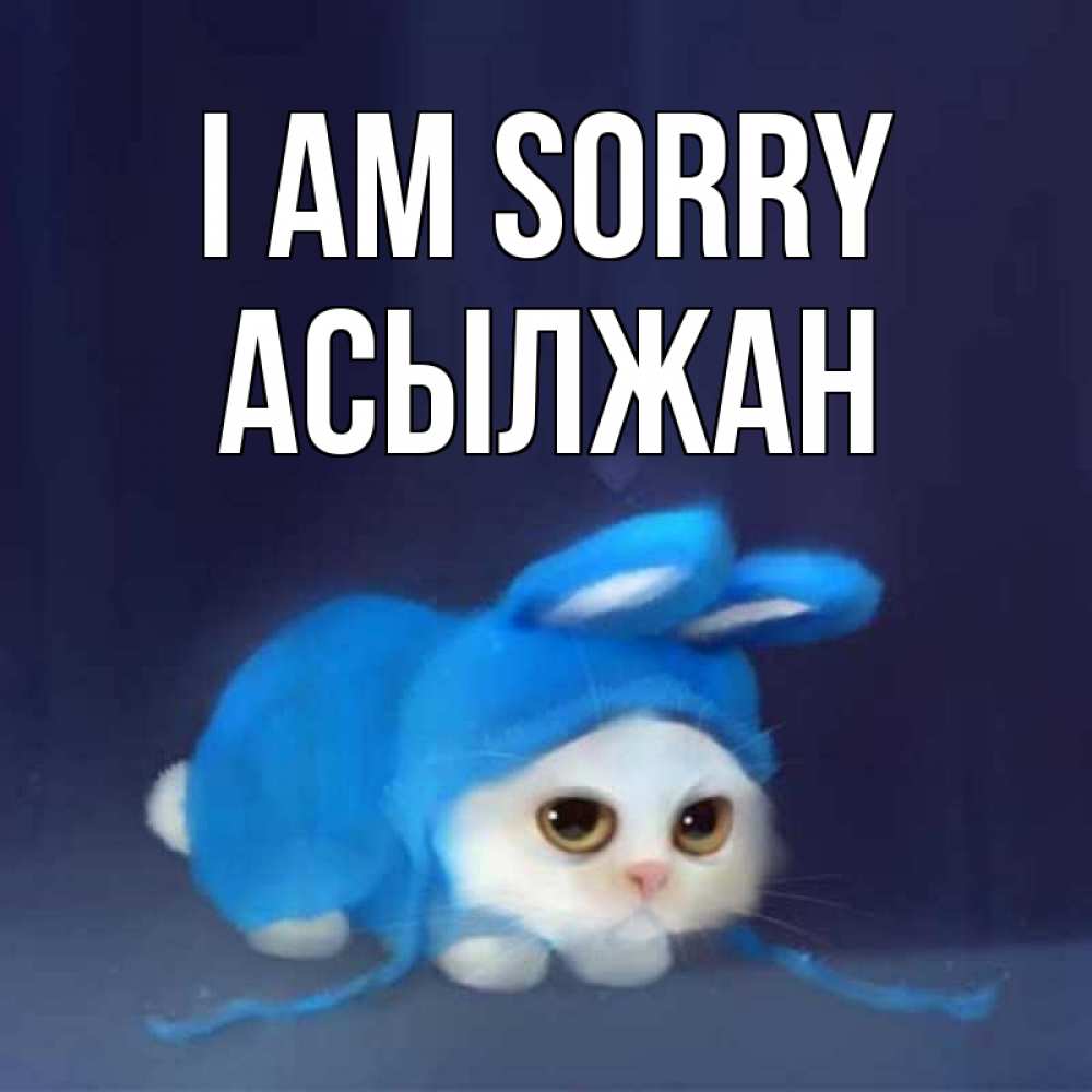 Greetings card с именем, Асылжан I am sorry невинный котозай просит прощения Greetings with text for free download 