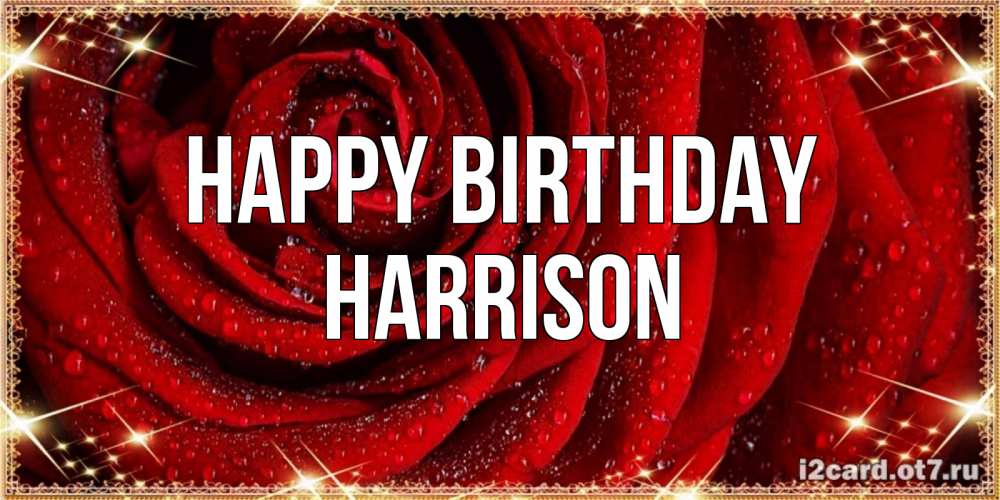 Greetings card с именем, Harrison Happy Birthday роса на розе блестящая в лучах солнца Greetings with text for free download 