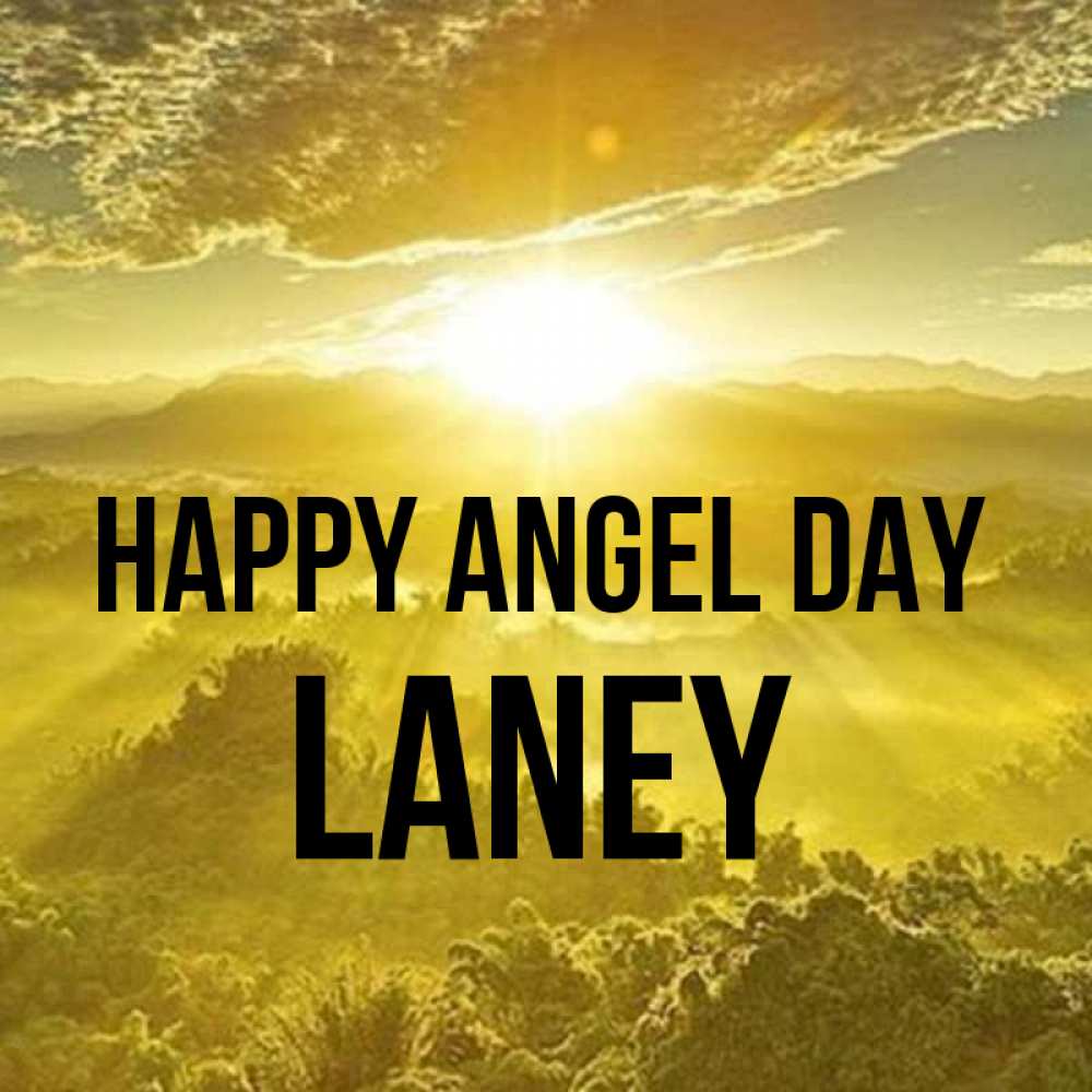 Greetings card с именем, Laney happy angel day леса и небо в желтом Greetings with text for free download 