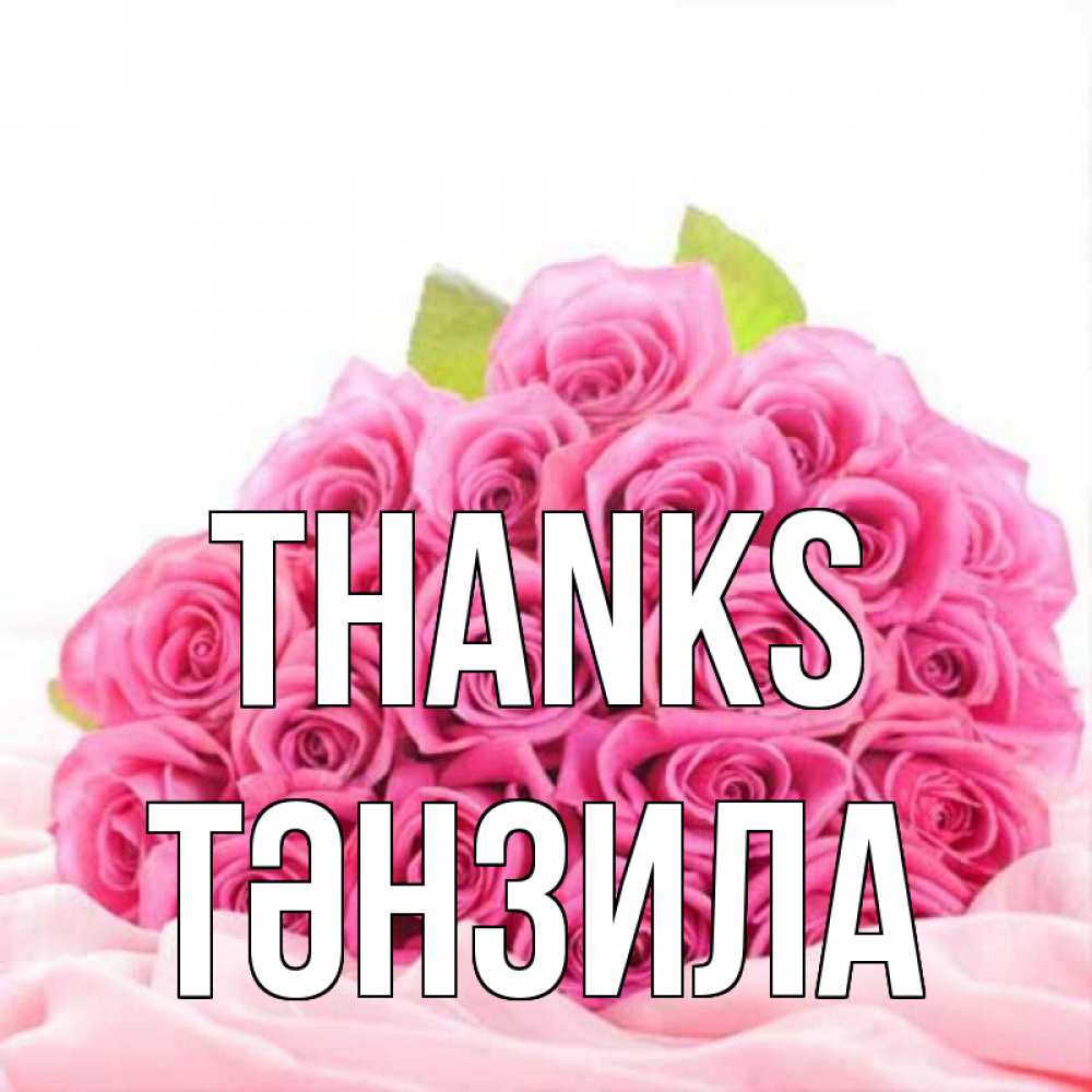 Greetings card с именем, ТӘНЗИЛА Thanks розовые розы с подписью Greetings with text for free download 