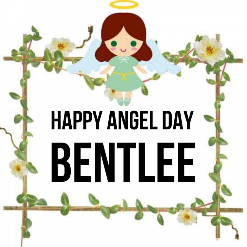 Greetings card с именем, Bentlee happy angel day Ангел с нимбом Greetings with text for free download 