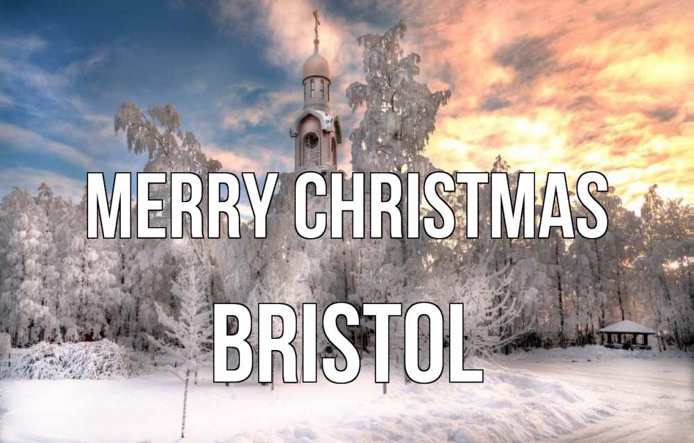 Greetings card с именем, Bristol Merry Christmas лес, зима 2 Greetings with text for free download 