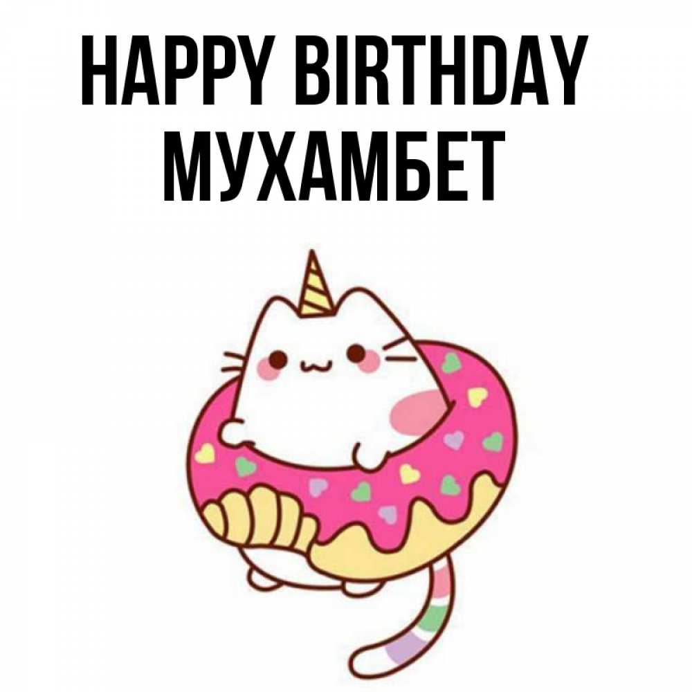 Greetings card с именем, МУХАМБЕТ Happy Birthday меньше надо жрать Greetings with text for free download 