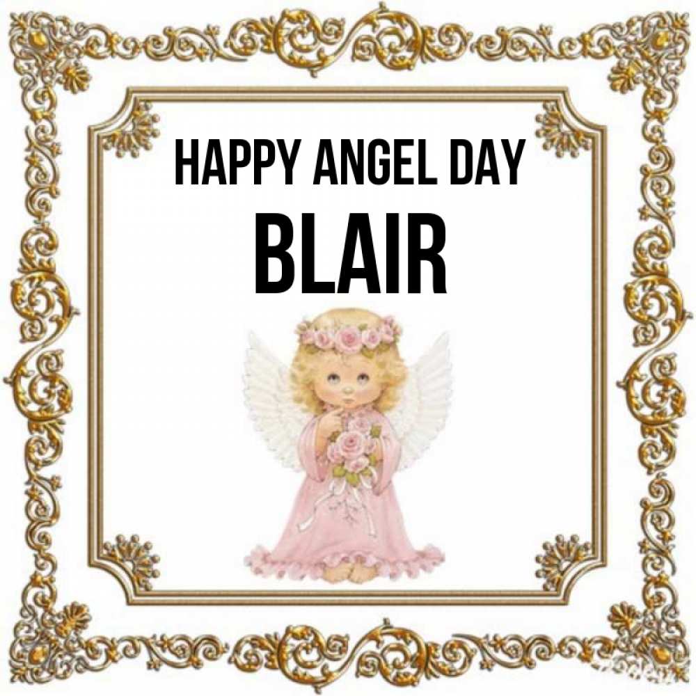 Greetings card с именем, Blair happy angel day девочка ангел с крыльями и цветами в розовом платье Greetings with text for free download 
