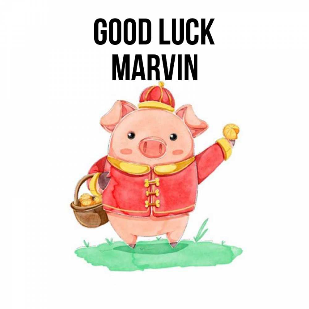 Greetings card с именем, Marvin Good luck поросенок Greetings with text for free download 
