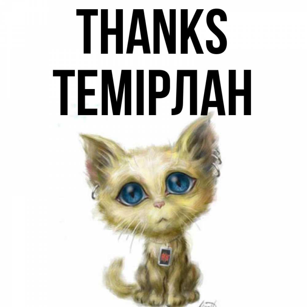 Greetings card с именем, ТЕМІРЛАН Thanks рисованный кот благодарит вас Greetings with text for free download 