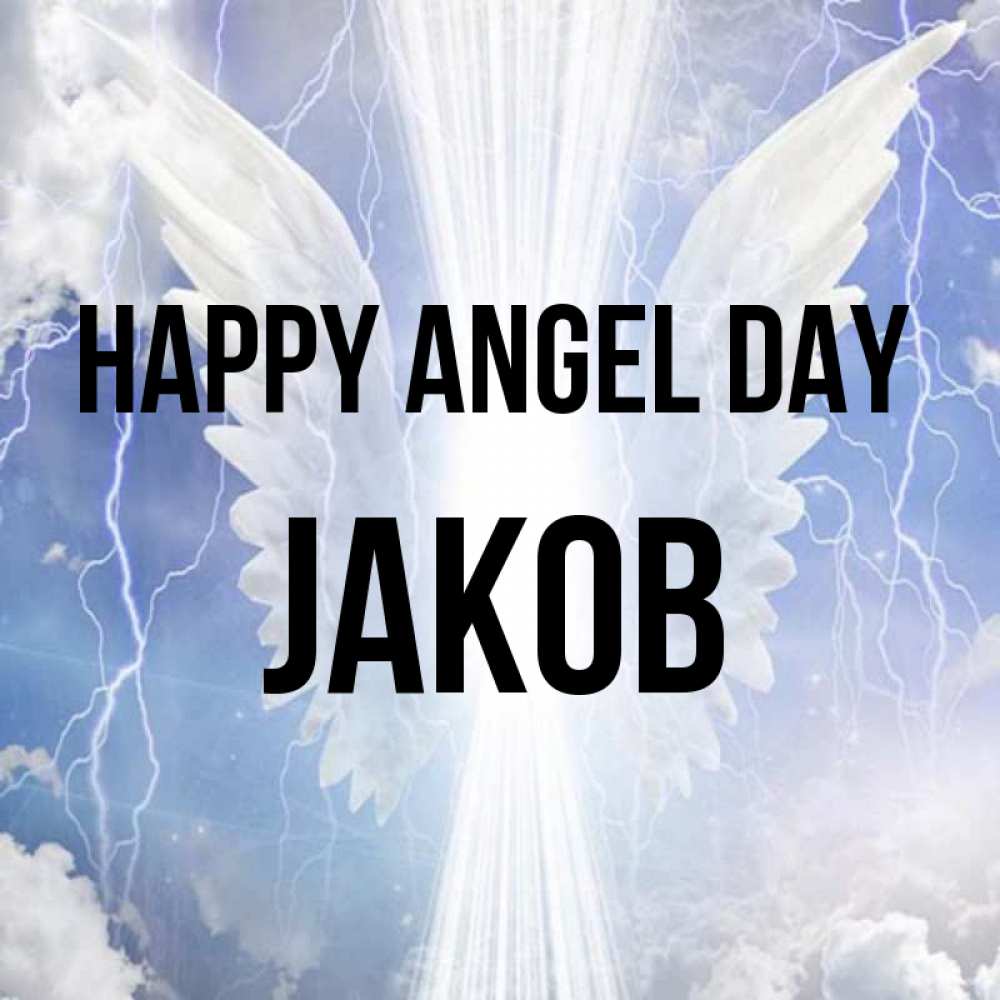 Greetings card с именем, Jakob happy angel day молнии на небе и свет Greetings with text for free download 