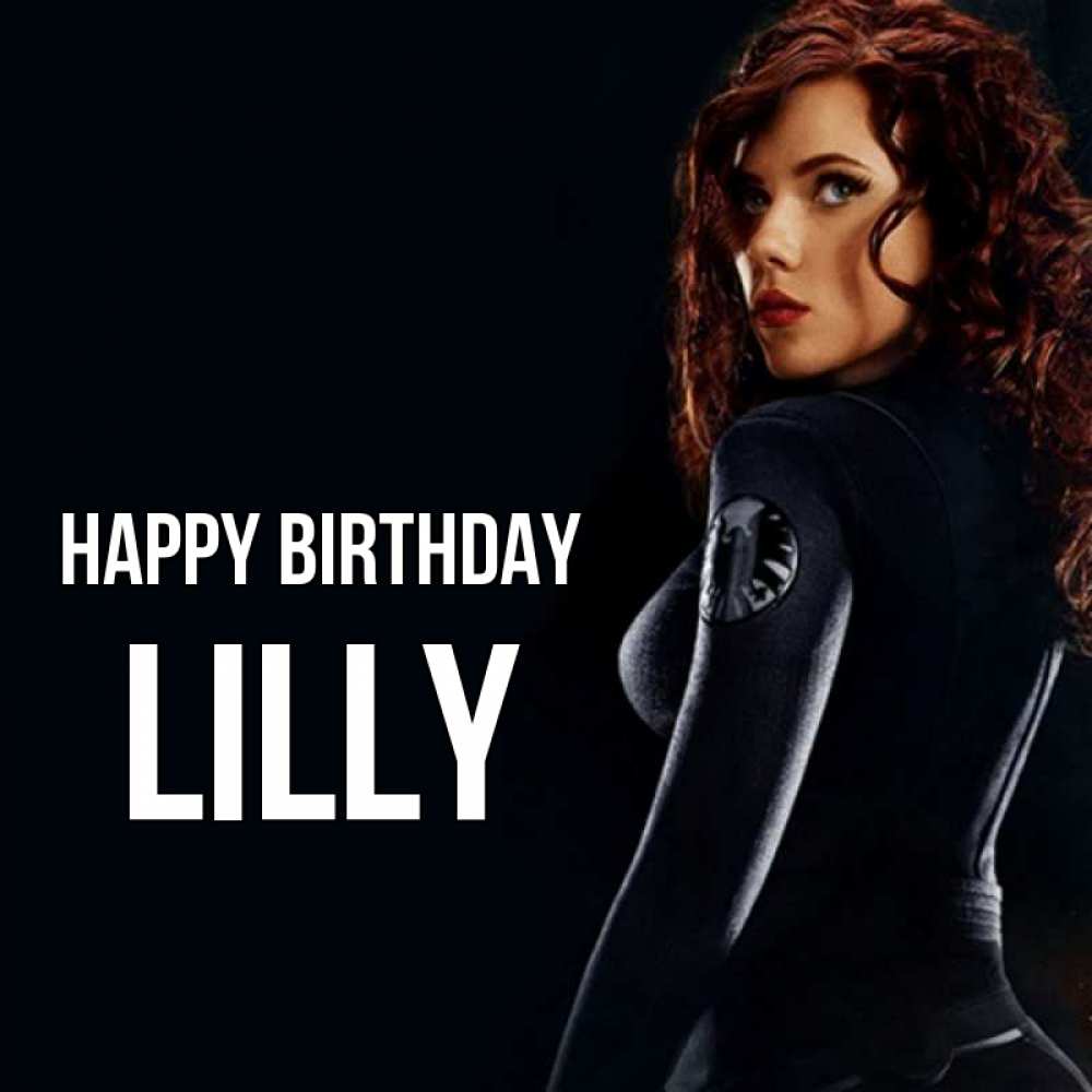Greetings card с именем, Lilly Happy Birthday Марвел черная вдова Greetings with text for free download 