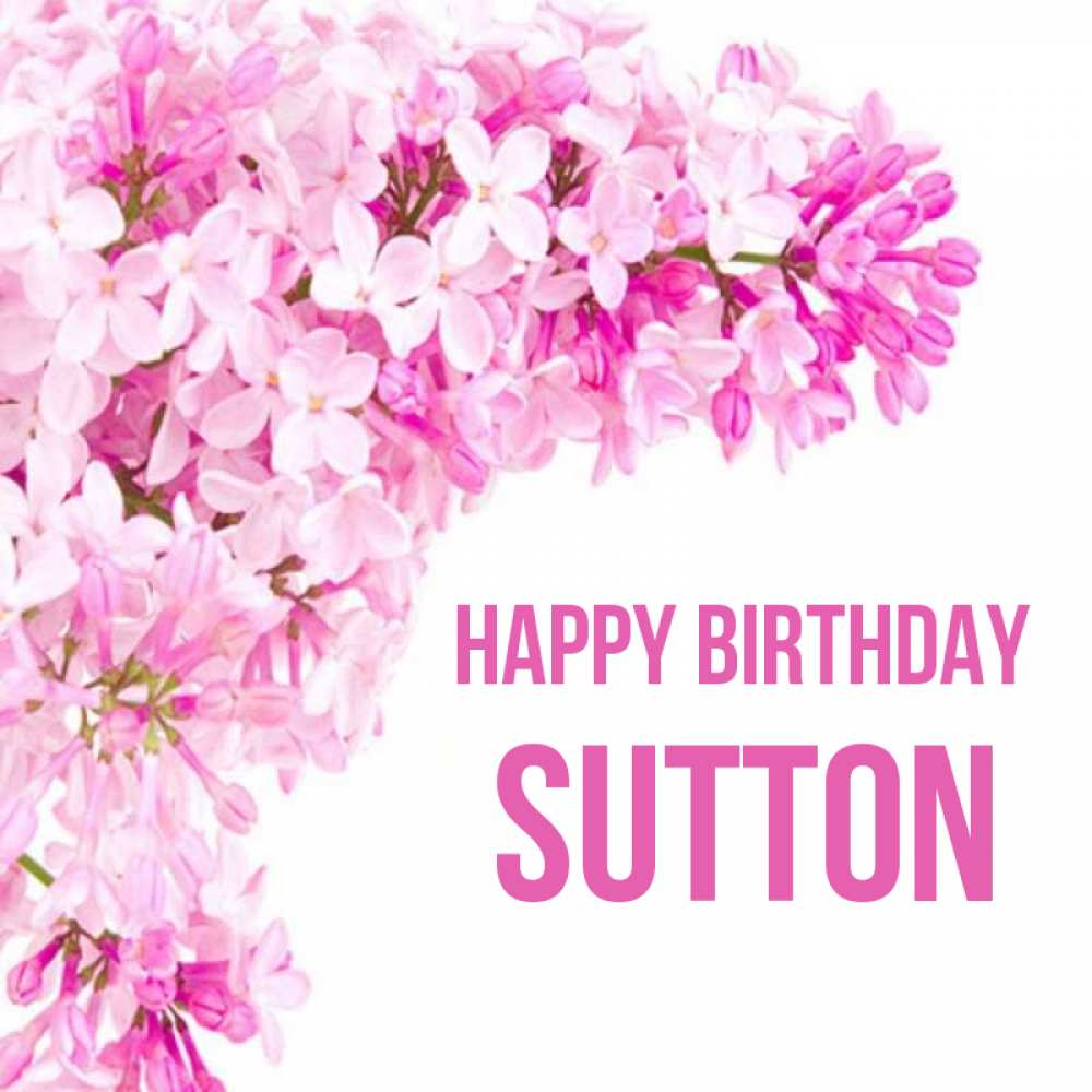 Greetings card с именем, Sutton Happy Birthday Сирень на белом фоне Greetings with text for free download 