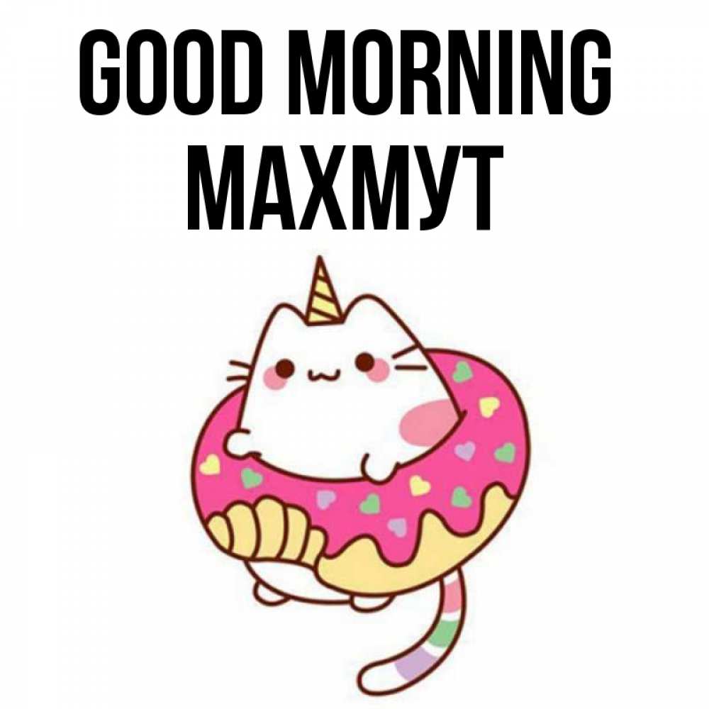 Greetings card с именем, МАХМУТ Good morning кот в бублике Greetings with text for free download 