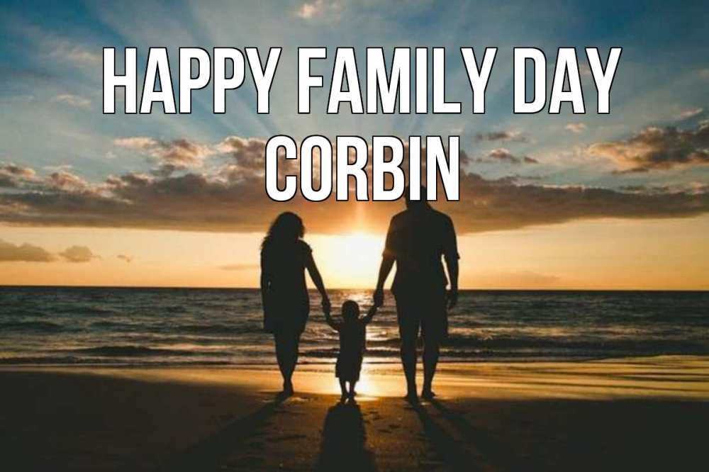Greetings card с именем, Corbin happy family day Море, пляж, закат, семья Greetings with text for free download 