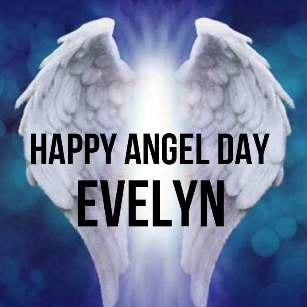 Greetings card с именем, Evelyn happy angel day синий фон и крылышки Greetings with text for free download 