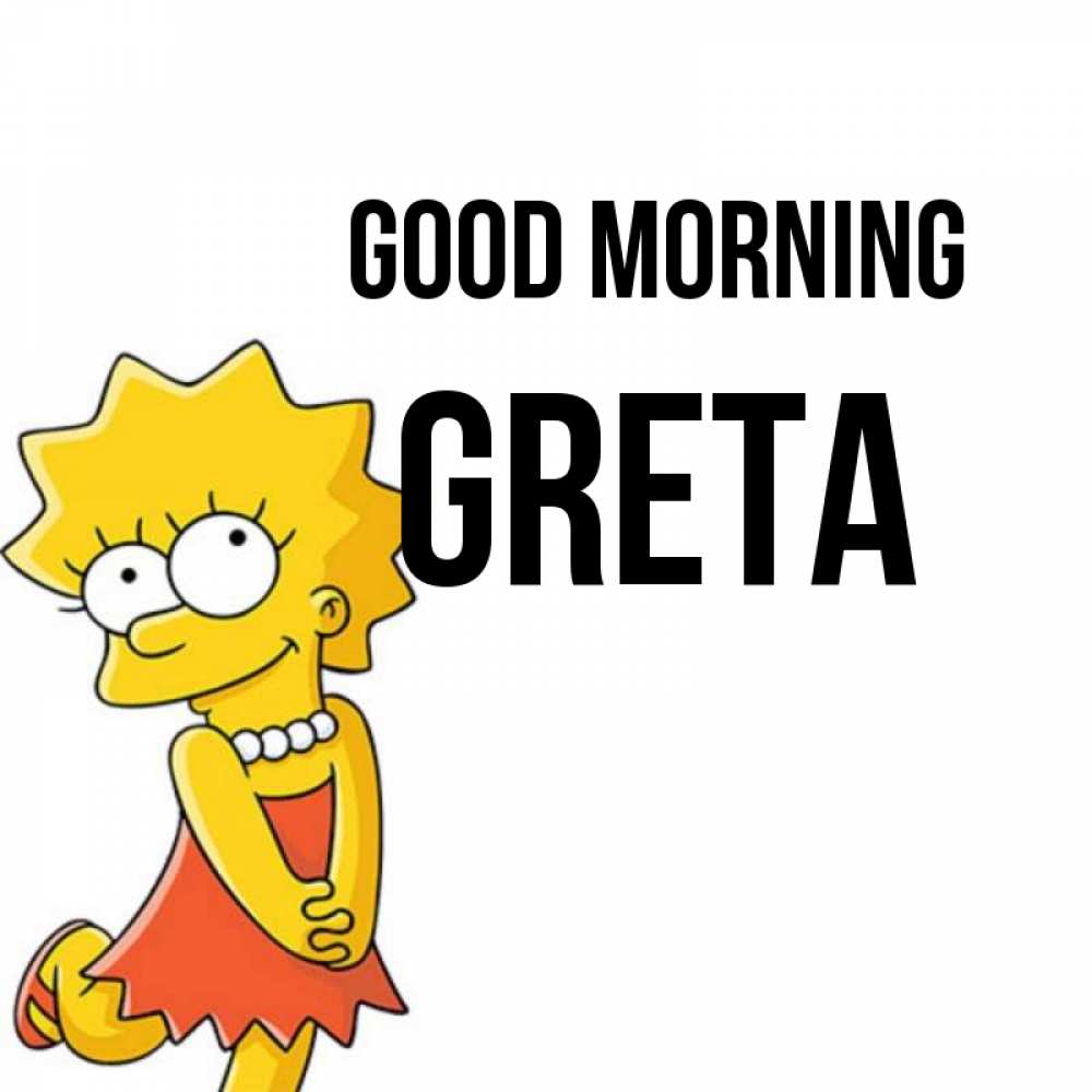 Greetings card с именем, Greta Good morning в платье и ожерелье Greetings with text for free download 