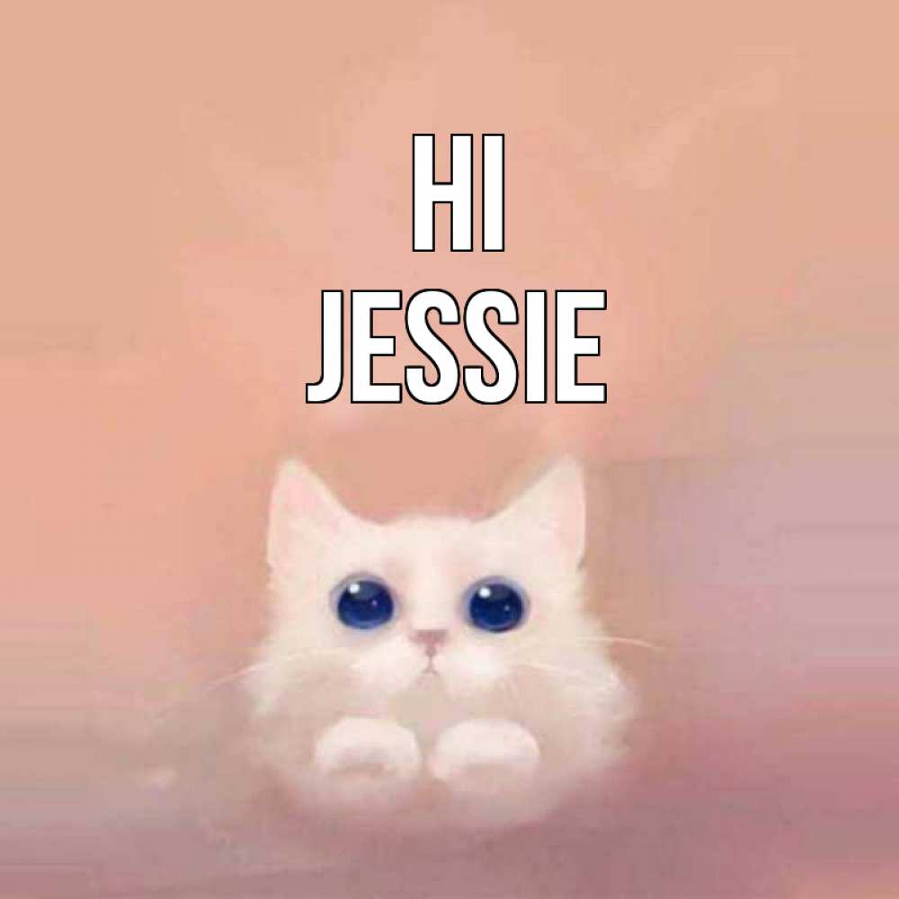 Greetings card с именем, Jessie Hi котик белый в полете Greetings with text for free download 