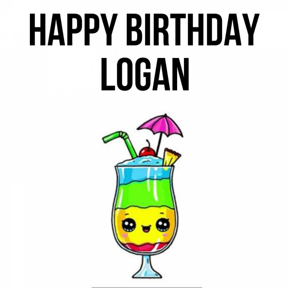 Greetings card с именем, Logan Happy Birthday с зонтиком Greetings with text for free download 