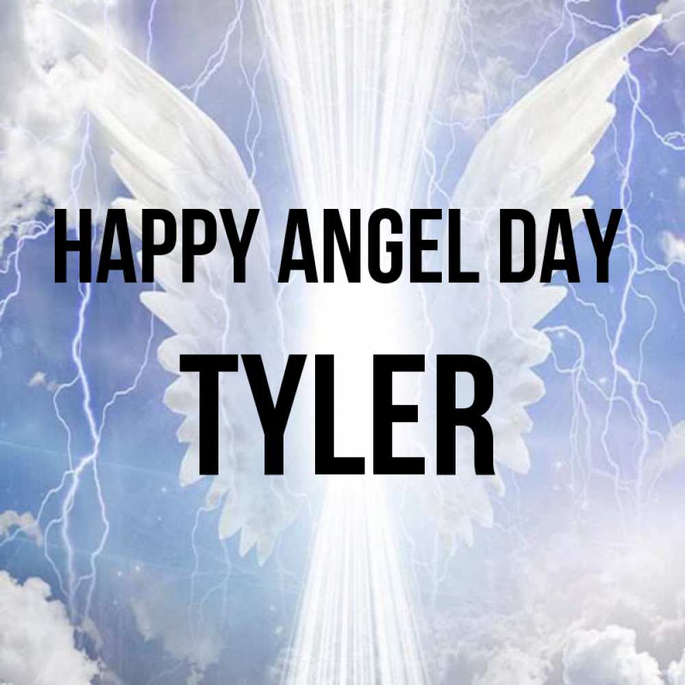 Greetings card с именем, Tyler happy angel day молнии на небе и свет Greetings with text for free download 