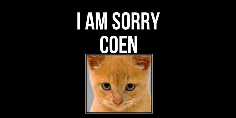 Greetings card с именем, Coen I am sorry рыжий грустный кот просит прощения Greetings with text for free download 