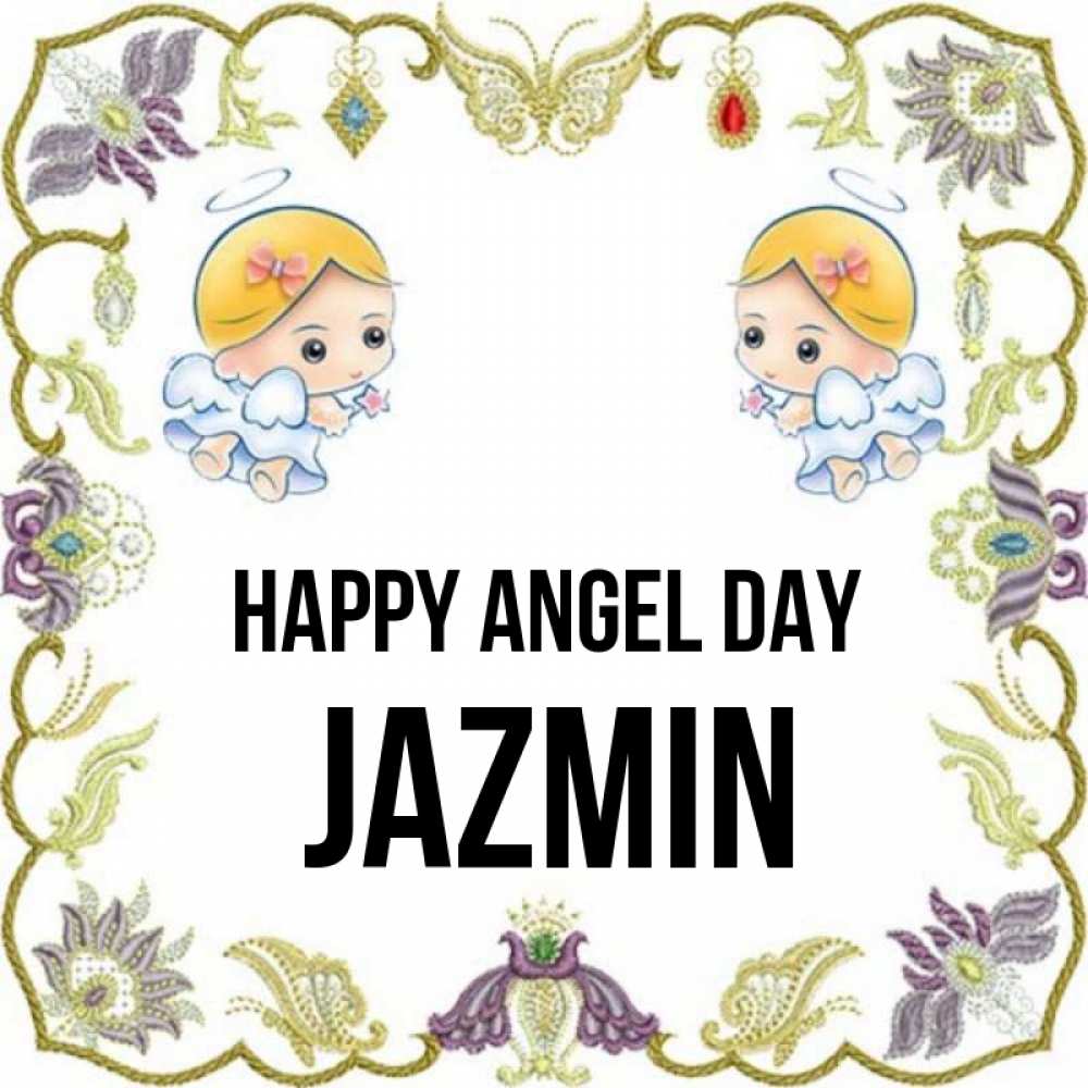 Greetings card с именем, Jazmin happy angel day маленькие ангелы с крылышками Greetings with text for free download 
