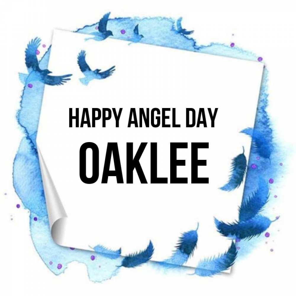 Greetings card с именем, Oaklee happy angel day красивые птицы летят Greetings with text for free download 