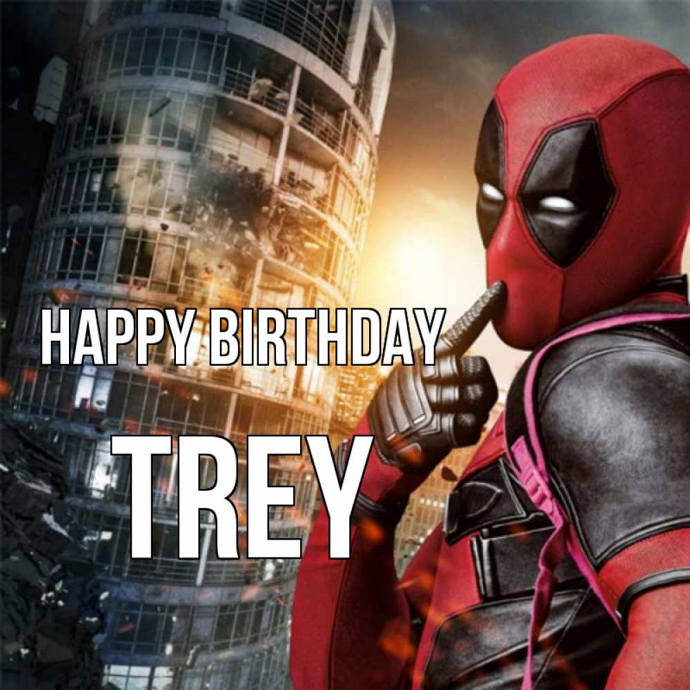 Greetings card с именем, Trey Happy Birthday с супергероями Greetings with text for free download 
