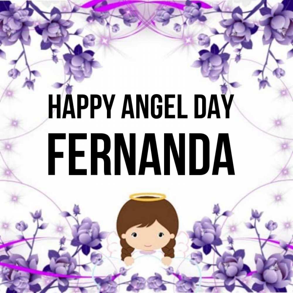 Greetings card с именем, Fernanda happy angel day с именинами в рамочке Greetings with text for free download 