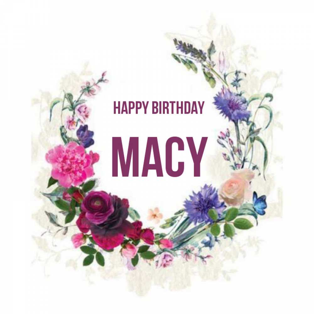 Greetings card с именем, Macy Happy Birthday Открытка для родных на праздничный день из цветов Greetings with text for free download 