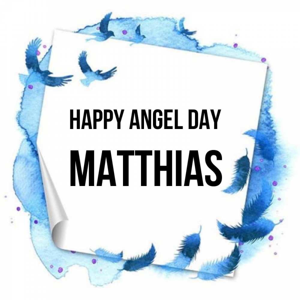 Greetings card с именем, Matthias happy angel day красивые птицы летят Greetings with text for free download 