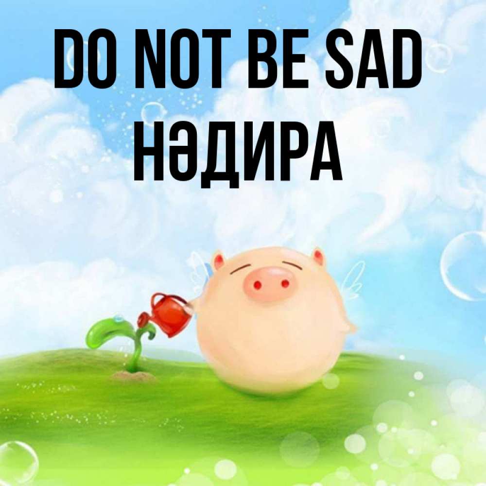 Greetings card с именем, НӘДИРА Do not be sad поливает цветок порося Greetings with text for free download 
