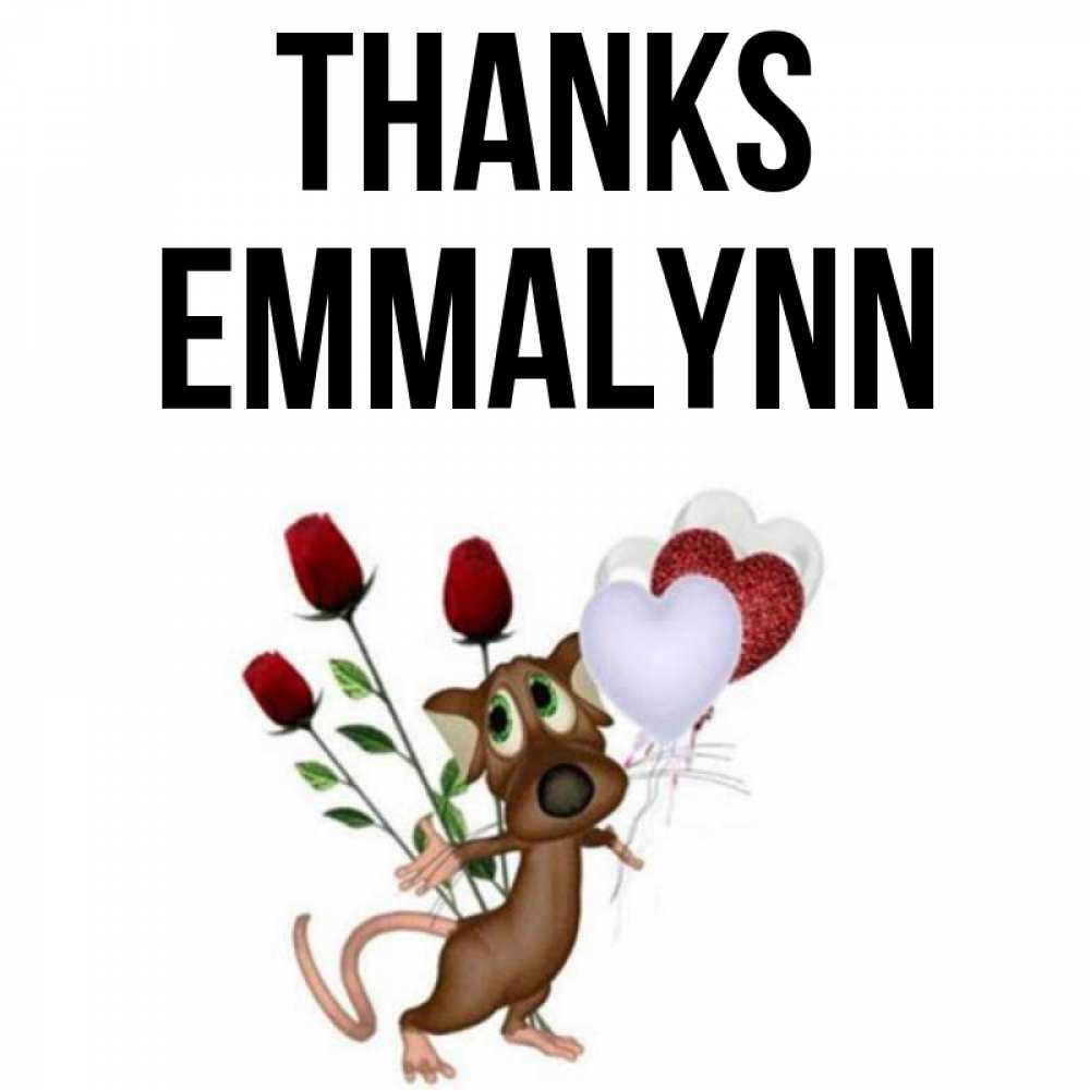 Greetings card с именем, Emmalynn Thanks песик с шариками в форме сердец Greetings with text for free download 