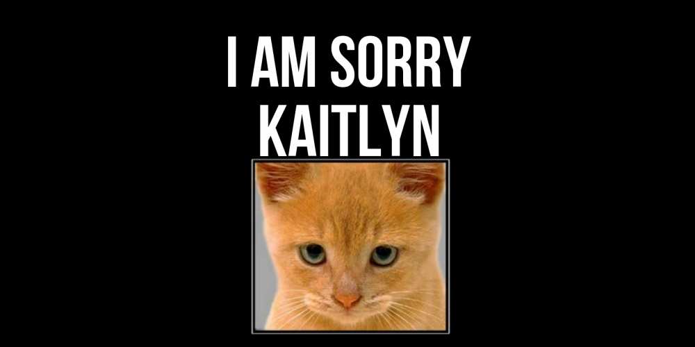 Greetings card с именем, Kaitlyn I am sorry рыжий грустный кот просит прощения Greetings with text for free download 