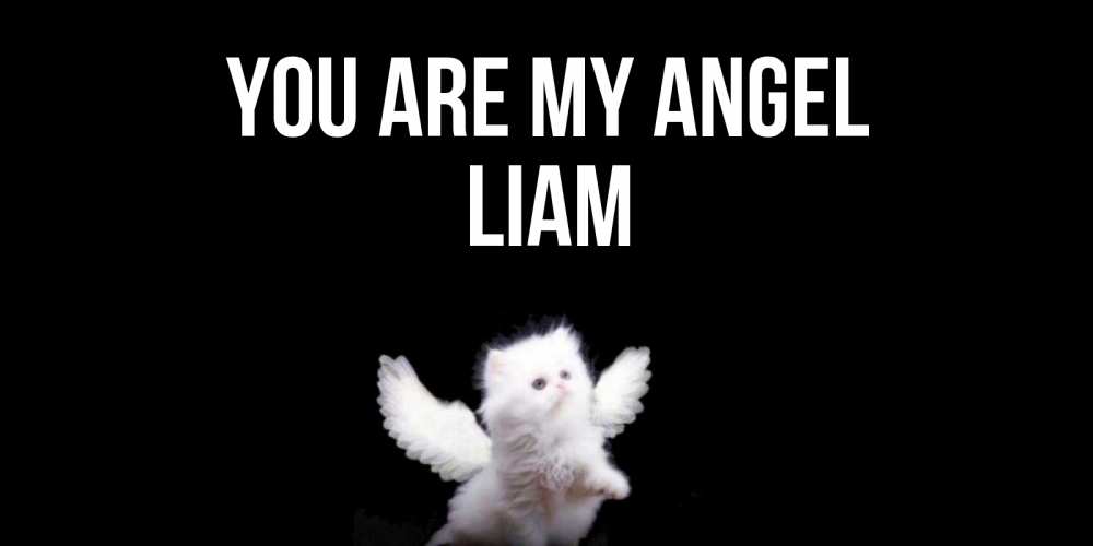 Greetings card с именем, Liam You are my angel Кот ангел Greetings with text for free download 