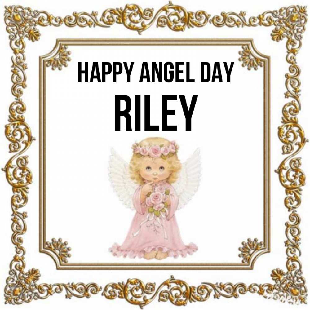 Greetings card с именем, Riley happy angel day девочка ангел с крыльями и цветами в розовом платье Greetings with text for free download 