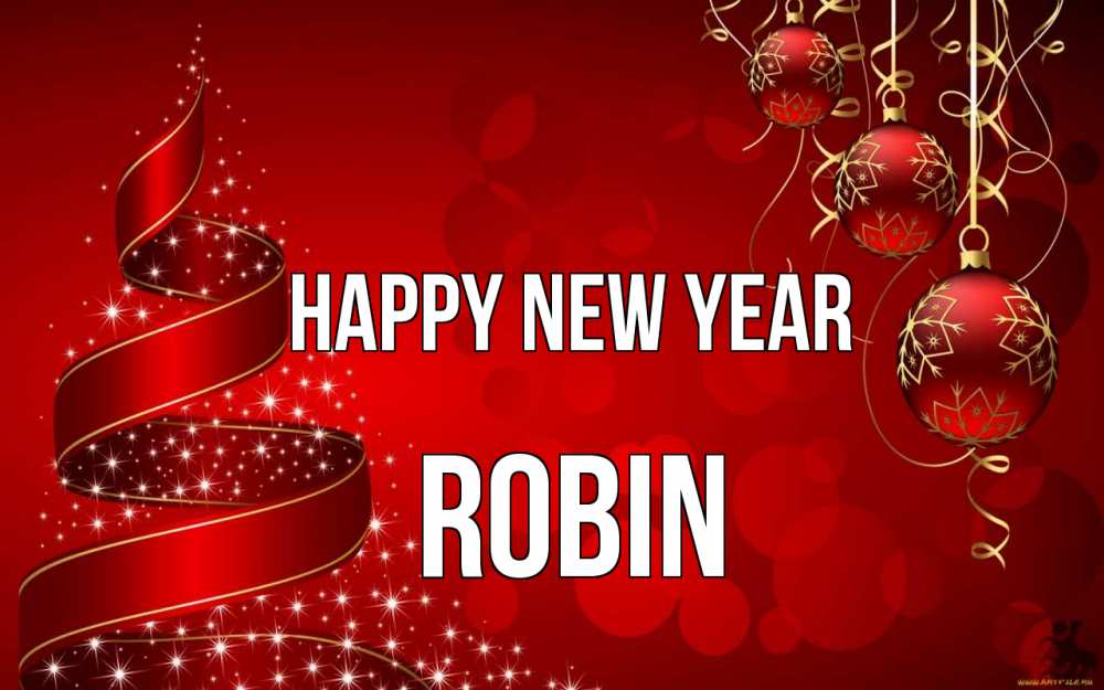 Greetings card с именем, Robin Happy New Year новый год Greetings with text for free download 