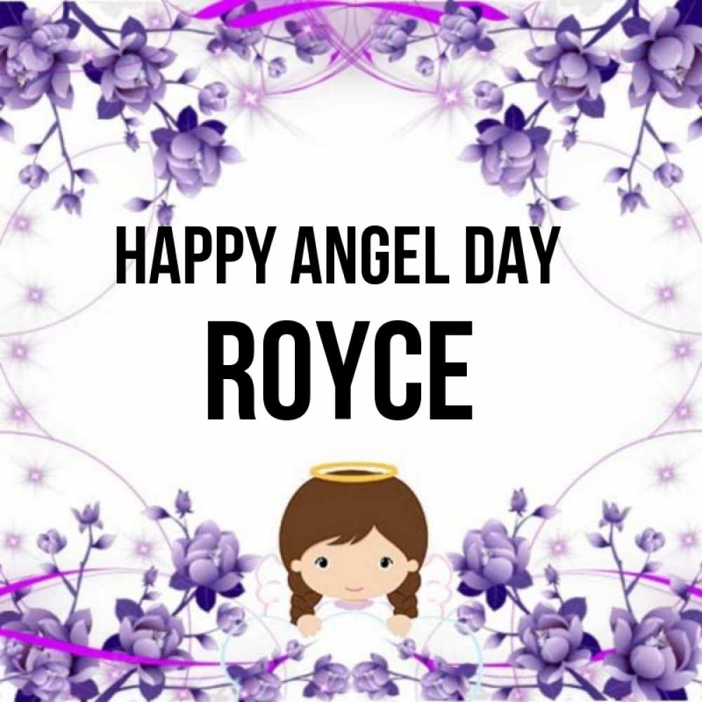 Greetings card с именем, Royce happy angel day с именинами в рамочке Greetings with text for free download 