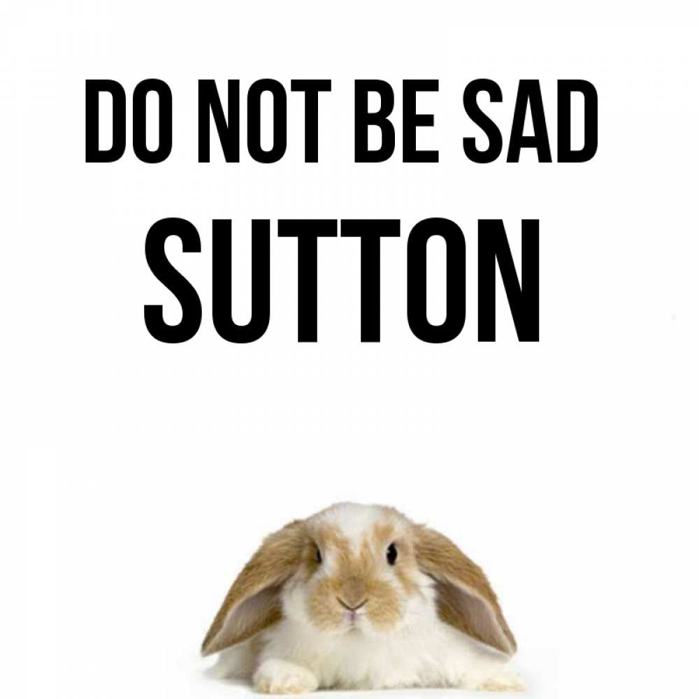 Greetings card с именем, Sutton Do not be sad коричнево белый заяц с большими ушками Greetings with text for free download 