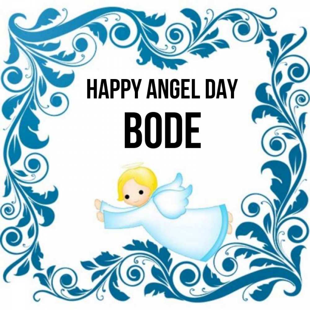 Greetings card с именем, Bode happy angel day девочка ангел и синяя рамка Greetings with text for free download 
