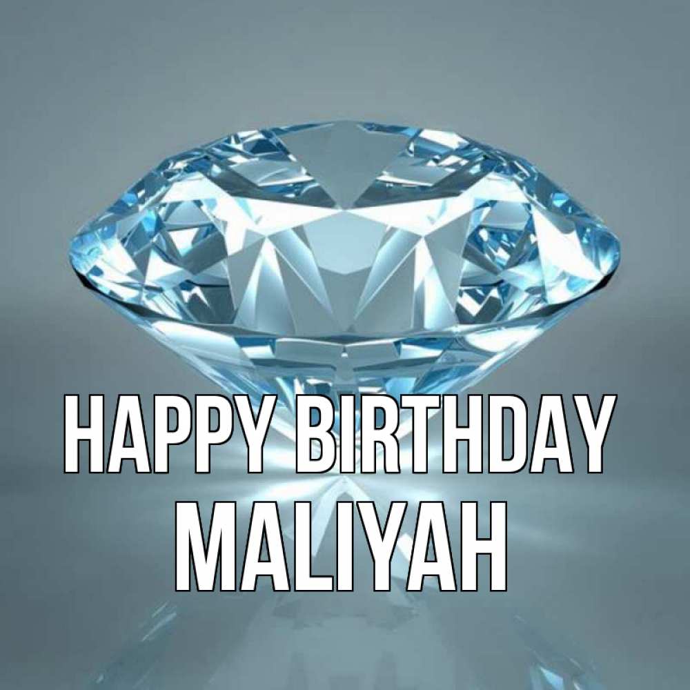 Greetings card с именем, Maliyah Happy Birthday с бриллиантом голубого цвета Greetings with text for free download 