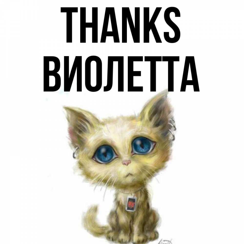 Greetings card с именем, Виолетта Thanks рисованный кот благодарит вас Greetings with text for free download 
