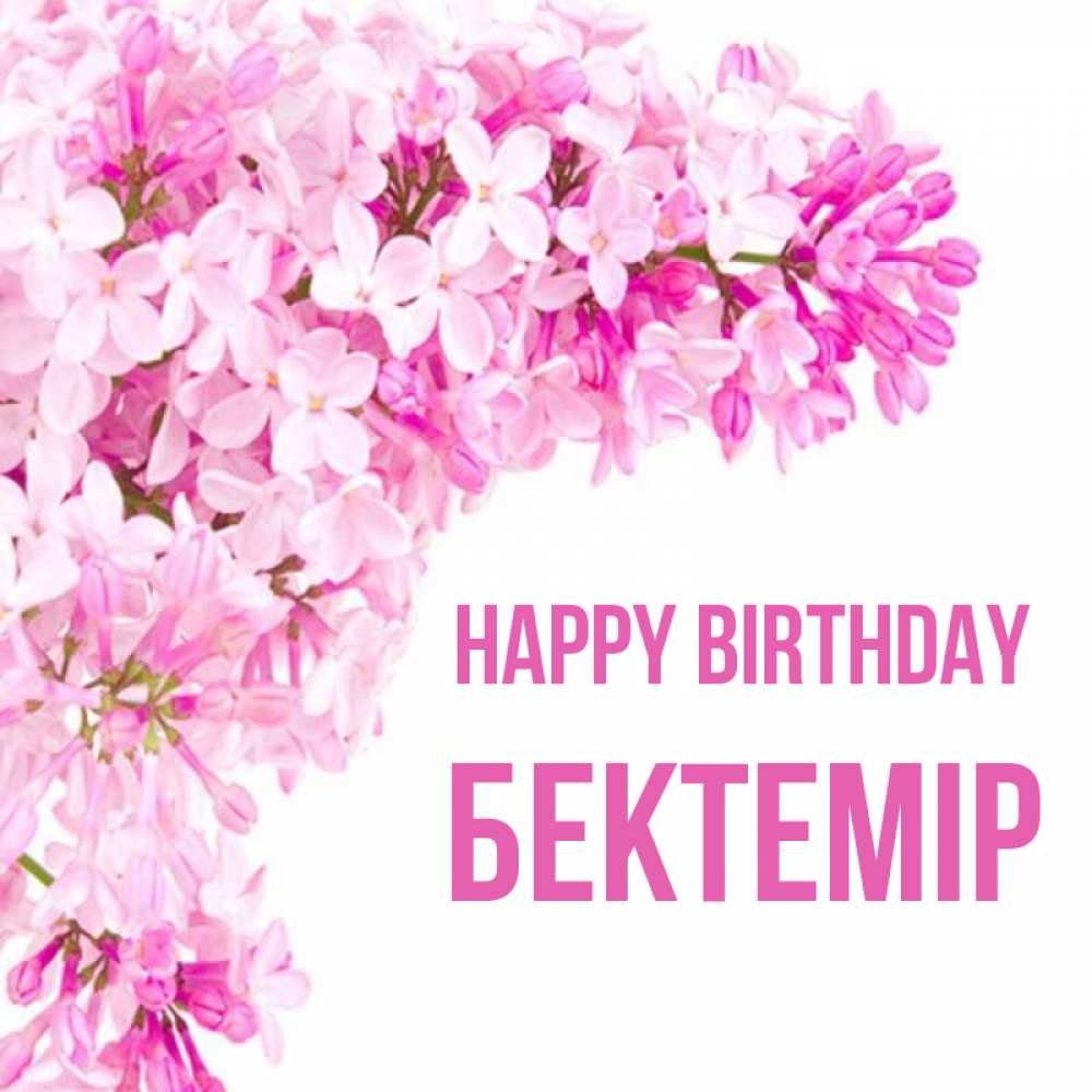 Greetings card с именем, Бектемір Happy Birthday Сирень на белом фоне Greetings with text for free download 