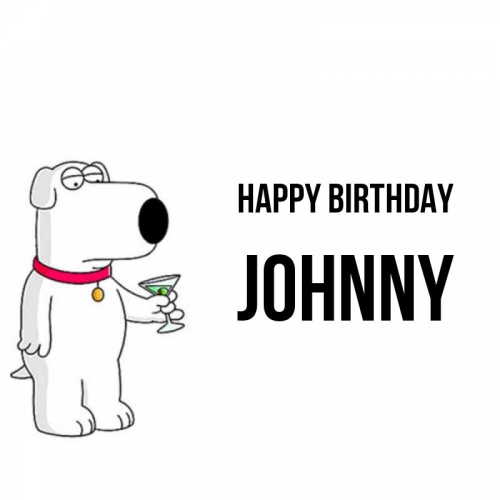 Greetings card с именем, Johnny Happy Birthday песик с оливками Greetings with text for free download 