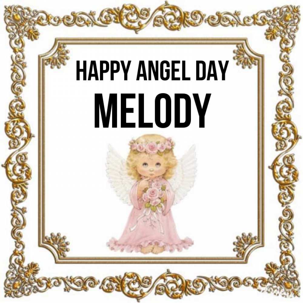 Greetings card с именем, Melody happy angel day девочка ангел с крыльями и цветами в розовом платье Greetings with text for free download 