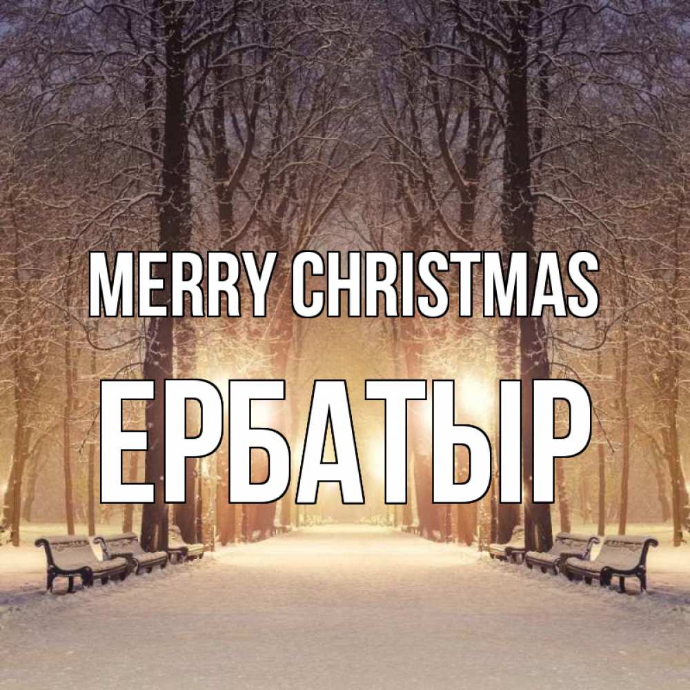 Greetings card с именем, Ербатыр Merry Christmas зима, парк, фонарь, лес Greetings with text for free download 