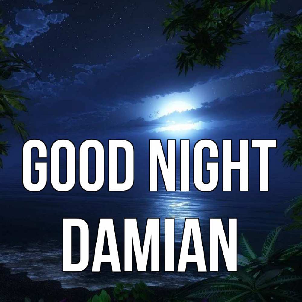 Greetings card с именем, Damian Good night тропический остров Greetings with text for free download 