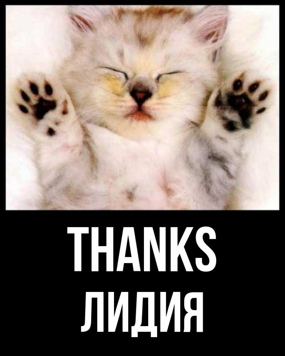 Greetings card с именем, Лидия Thanks маленький котенок Greetings with text for free download 