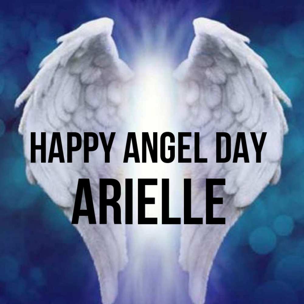 Greetings card с именем, Arielle happy angel day синий фон и крылышки Greetings with text for free download 