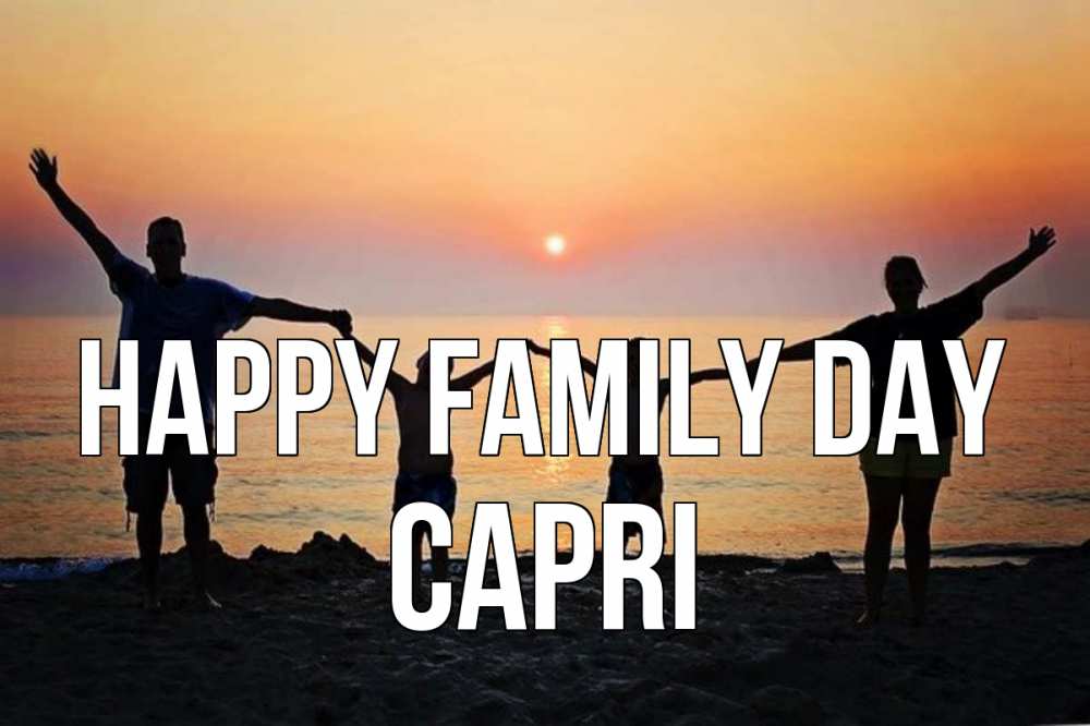 Greetings card с именем, Capri happy family day мама, папа, дети, дочка,сын, море, пляж, закат Greetings with text for free download 