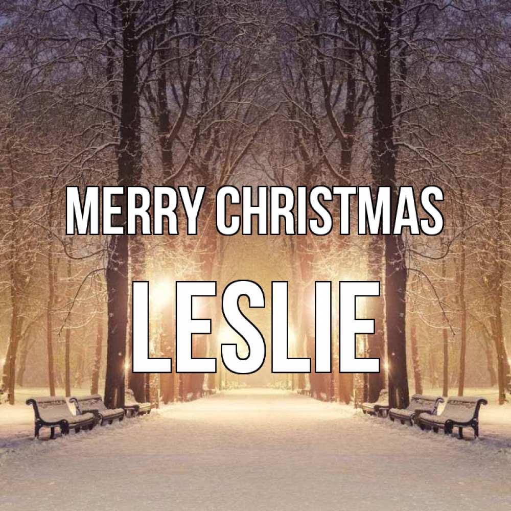 Greetings card с именем, Leslie Merry Christmas зима, парк, фонарь, лес Greetings with text for free download 