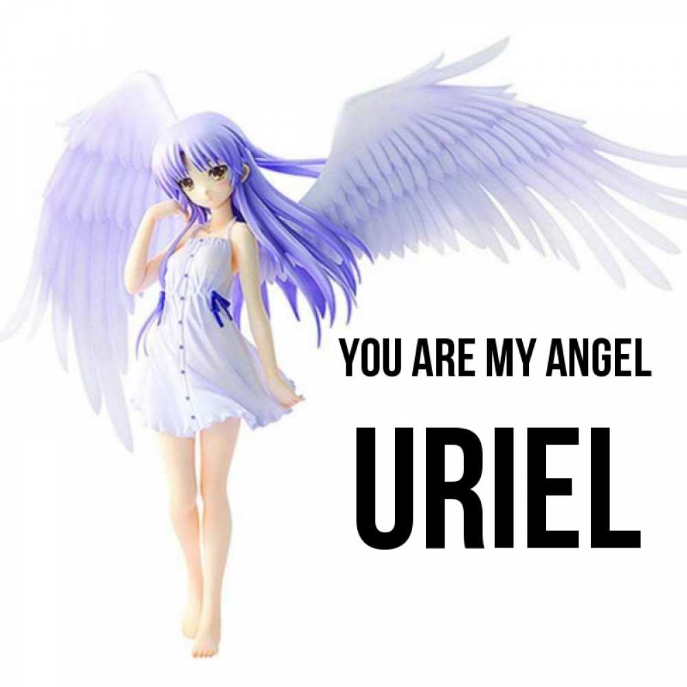 Greetings card с именем, Uriel You are my angel девушка ангел с фиолетовыми крыльями Greetings with text for free download 