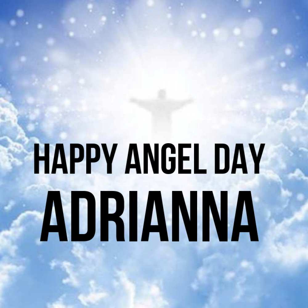 Greetings card с именем, Adrianna happy angel day ангел на облаках в свете солнца Greetings with text for free download 