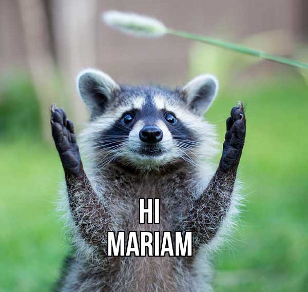 Greetings card с именем, Mariam Hi животные Greetings with text for free download 